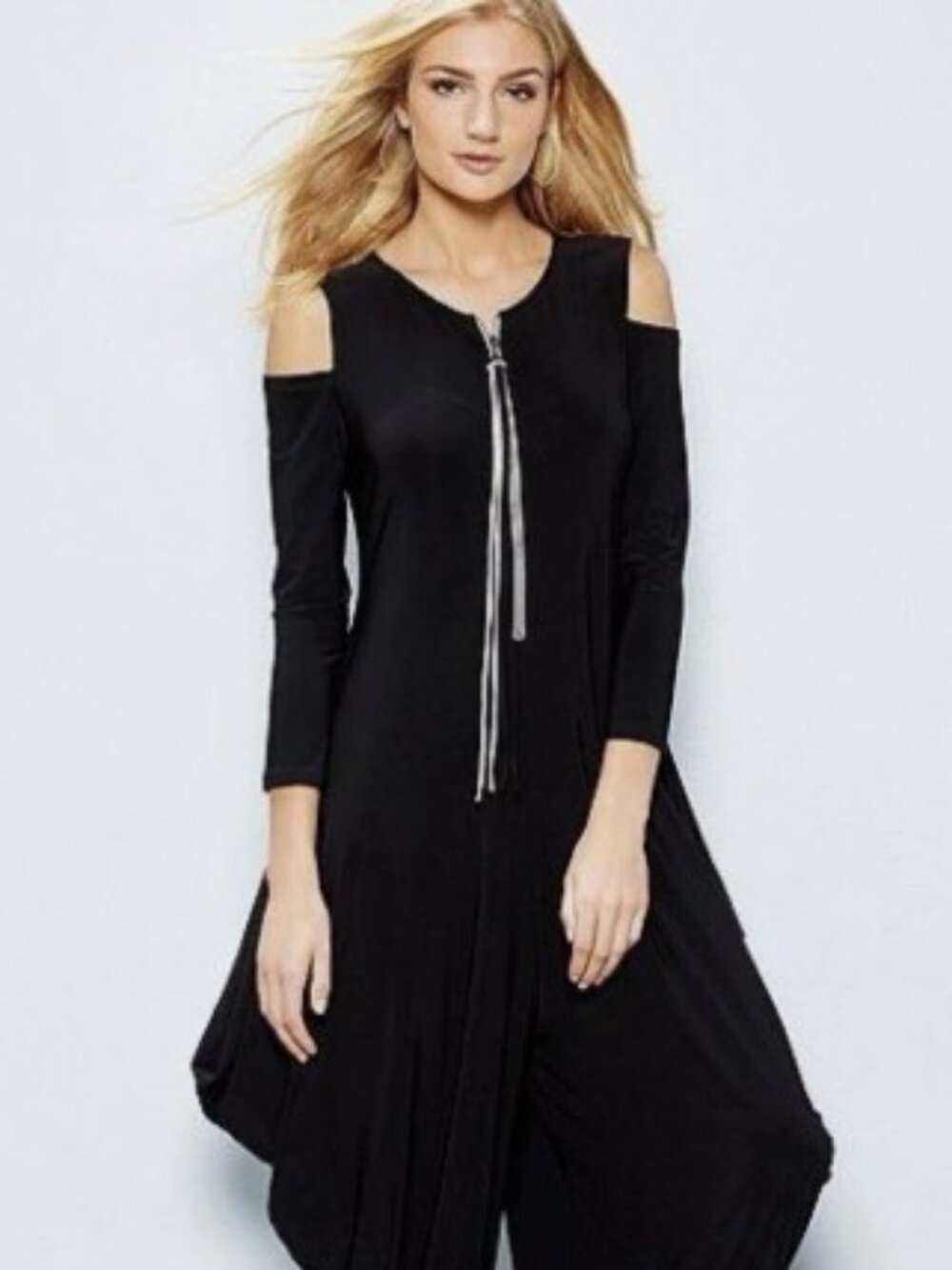 Joseph Ribkoff Black Wide-Leg Jumpsuit with Front Zip